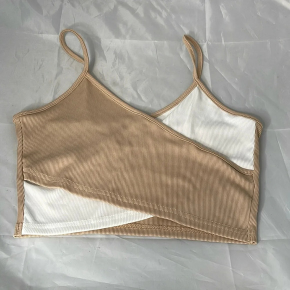 5/$25 SHEIN Quite Two Tone CrossoverFront Cami Top Cropped Ribbed Tan White L - Picture 10 of 10